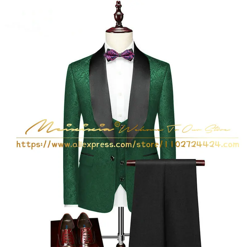 Pink Floral Suits for Boys Slim 3 Pcs Shawl Lapel Jacket Vest Pants Kids Wedding Tuxedo Prom Blazer Sets 2023