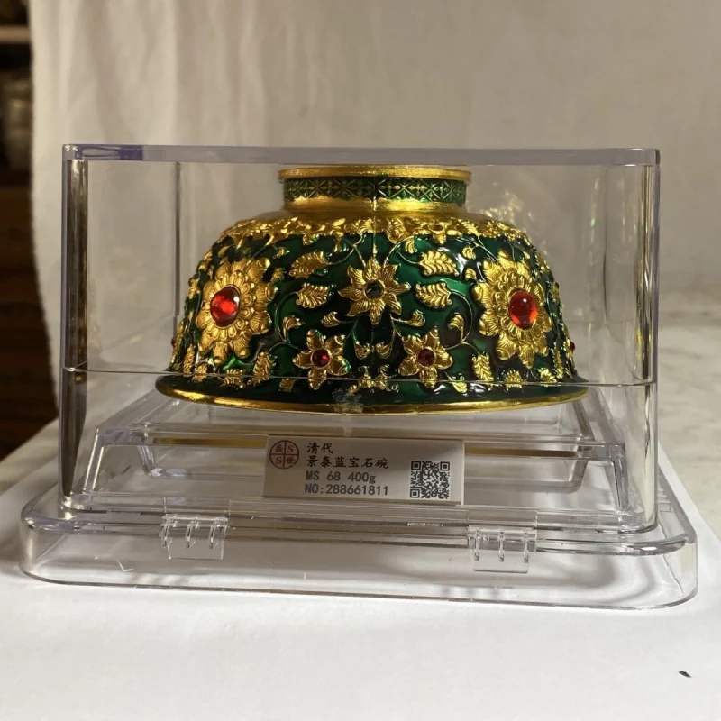 Qianlong 년 청나라 칠보 보석 그릇, 풍부한 칠보 에나멜, 황금 그릇 장식품, 골동품 등급 상자 