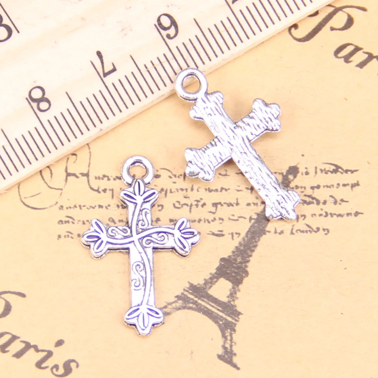

126pcs Jewelry Charms Flower Cross 16x25mm Antique Silver Plated Pendants Making DIY Handmade Tibetan Silver Jewelry
