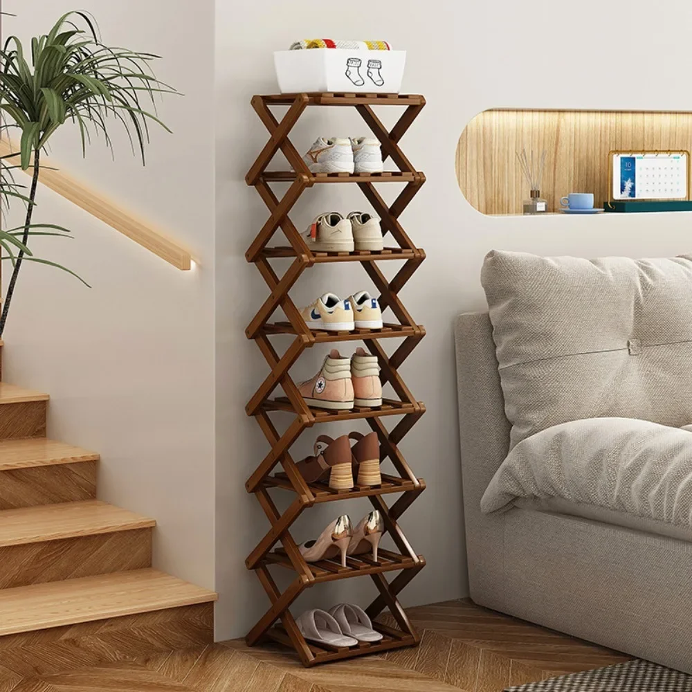 Shoe Rack Bamboo Made Telescopic Doorway Shoe Rack No Installation Required Frame Multi Layer Household Foldable Shoes Shelves 2