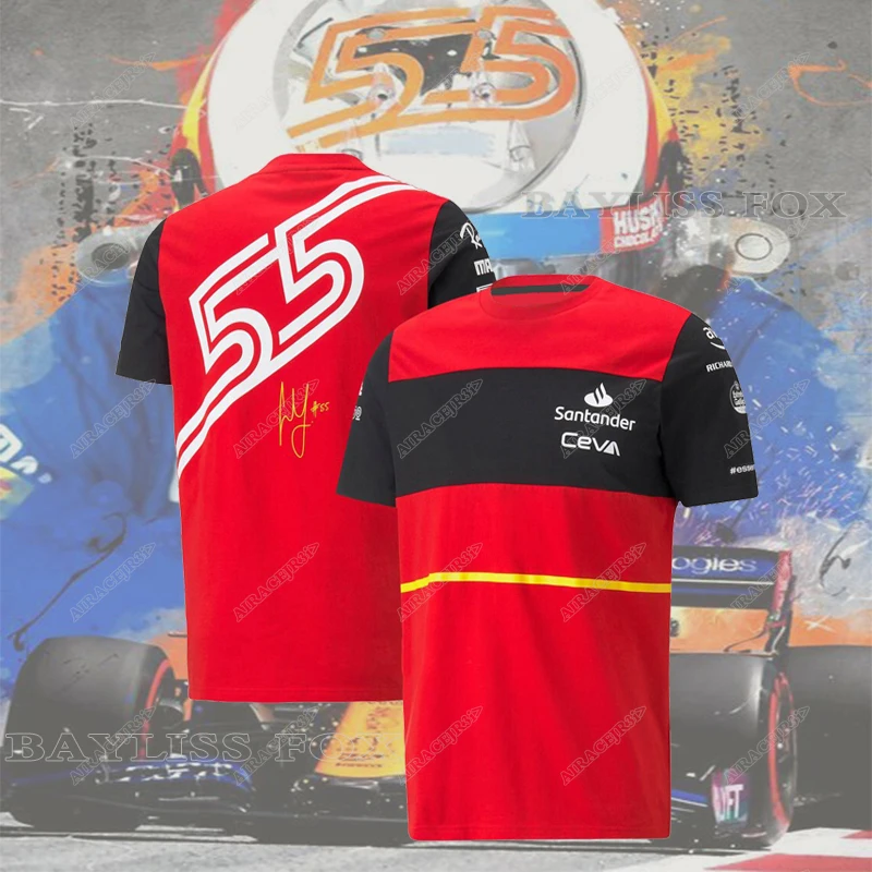 Ferrari 공식 팀용 포뮬러 원 티셔츠, 드라이버 Leclerc Sainz F1, 여름 모터스포츠 레이싱 레드, 빠른 건조, 통기성 레저