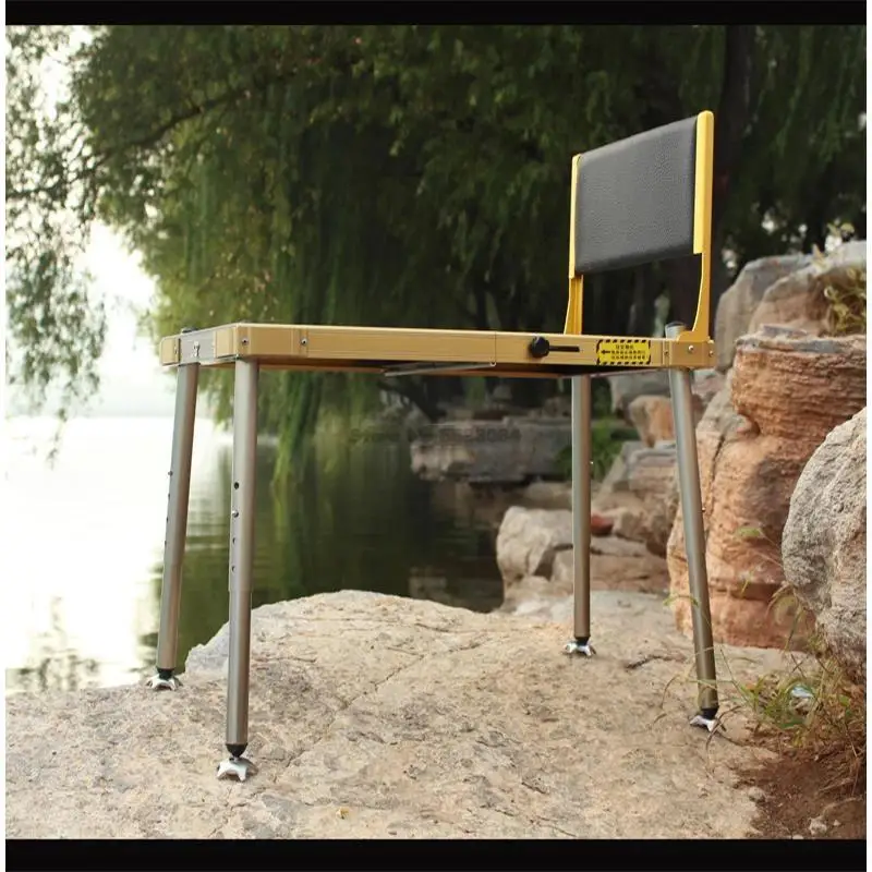 Portable Fishing Table Chair Folding Camping Chair Platform Seat with Backrest Storage Bag Bait Plate Light Stand Rack Pedals