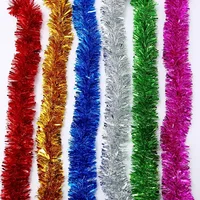 2M Christmas Tinsel Ribbon Garland Gold Silver Color Decorative Tinsel Strips Home Wedding Birthday Party Wall Door Decor