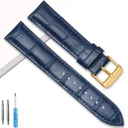Genuine Leather Watch Strap - Elegant Universal Replacement Band - 22mm (Blue - G)