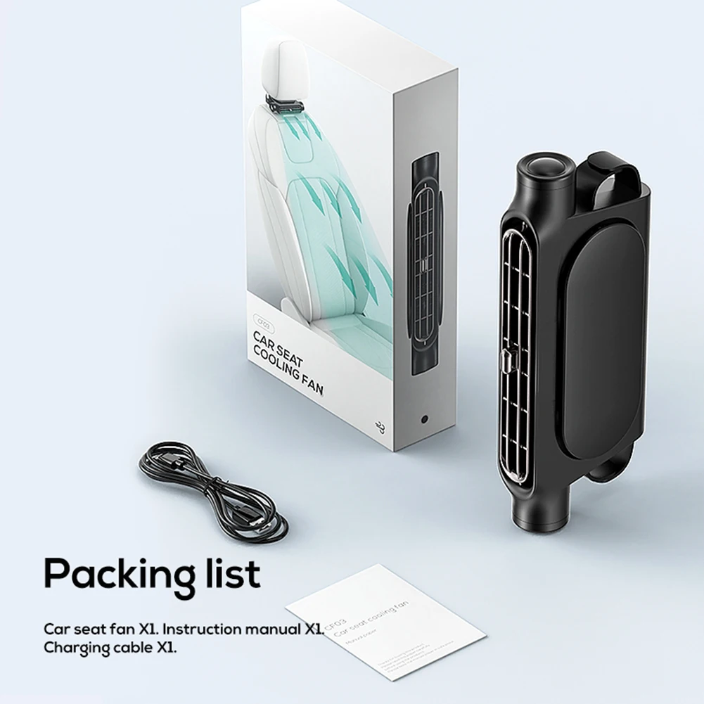 Car Headrest Cooling Air Fan 3 Speeds Adjustable Air Cooling Fan USB Powered Car Seat Cooling Fan for Front Rear Seat Passenger