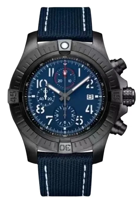 

Quartz Chronograph mens watch black canvas leather