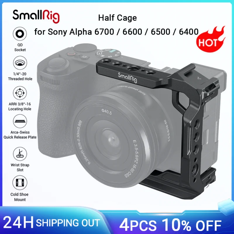Meia Gaiola Smallrig para Sony Alpha 6700 6600 6500 6400 Placa de Liberação Rápida Embutida Gaiola de Câmera tipo Arca Suporte para Sapateiro4337