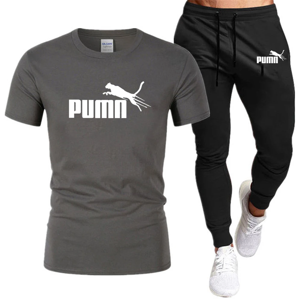 Summer Cotton T-shirt Pants Set For Man Hot Sell Casual Fitness Jogger 2 Piece Suits New Short Sleeved Men's Tracksuit