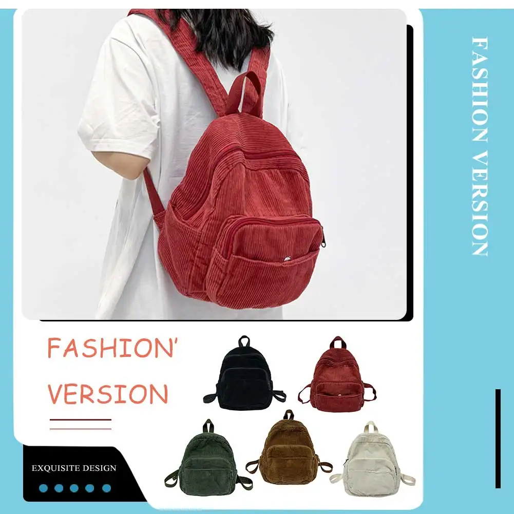 Casual Corduroy Mini Backpack Cross-body Bag Solid Color School Bags Soft Bag Purses and Handbags Simple Female Commuter Handbag 2