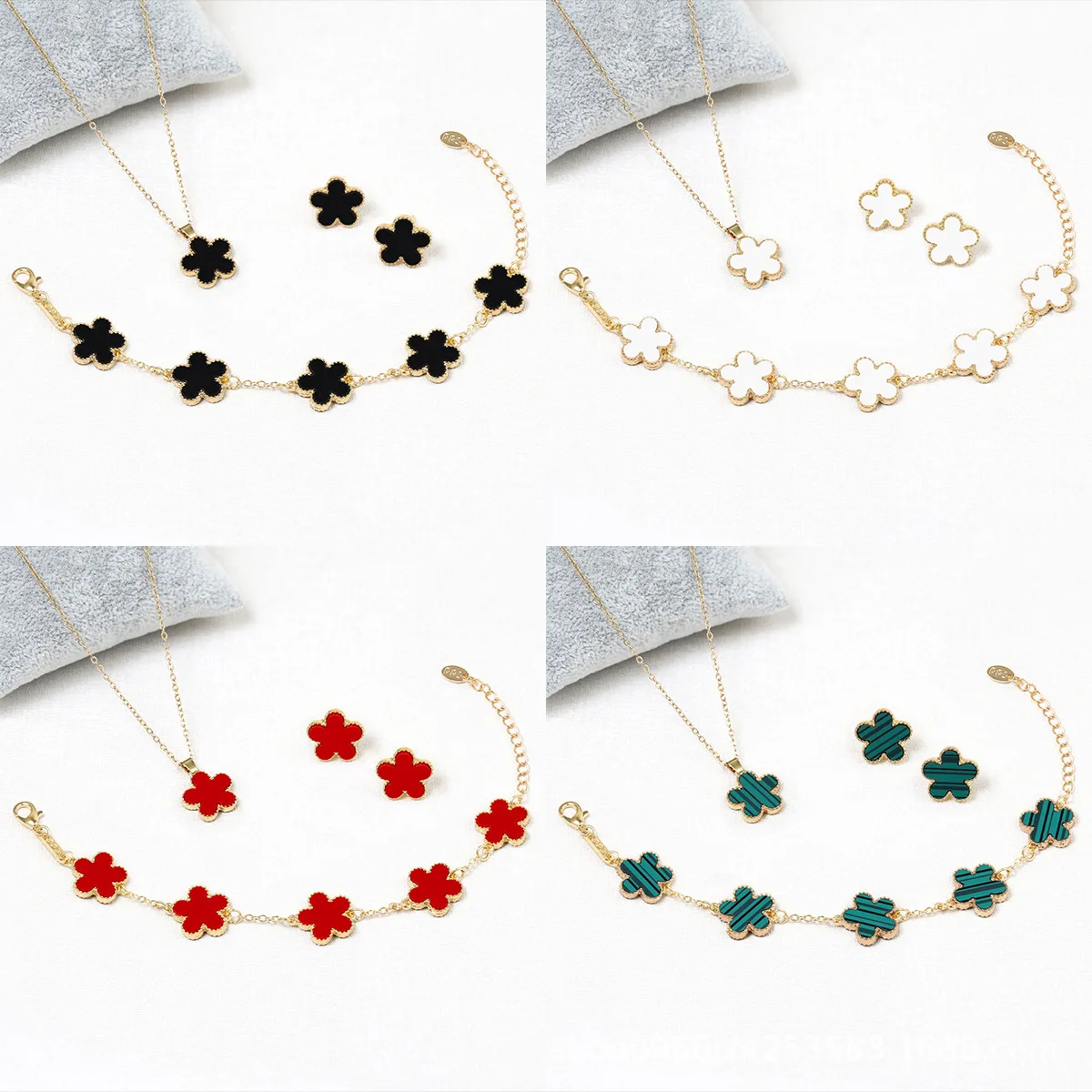 Plum Blossom Double Sided 3Pc Set Shell Plant Five Leaf Flower Luxury Women'S Simple High Quality Gift Nuovo Design Clover