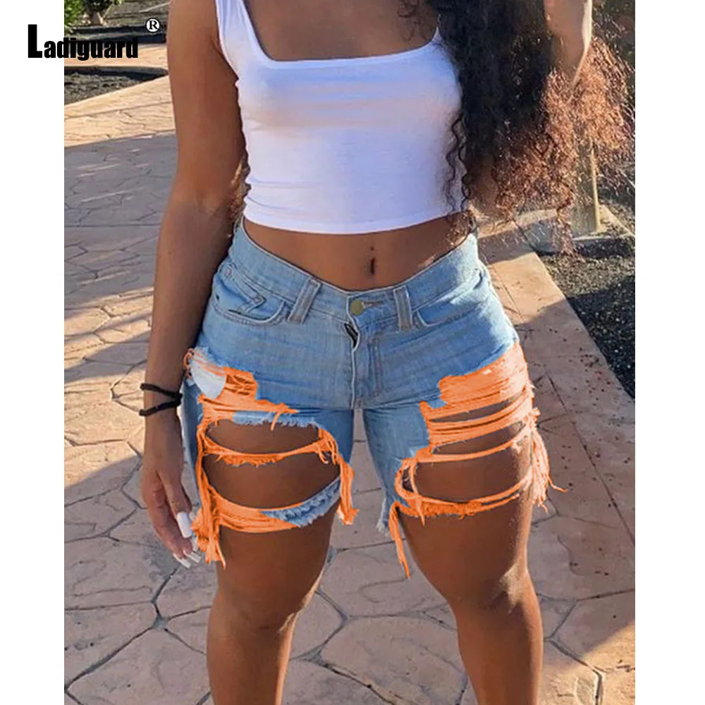 

Ladiguard 2024 New Sexy Patchwork Denim Shorts Women Fashion Ripped Baggy Short Jeans Vintage Basic Hotpants Girls Streetwear