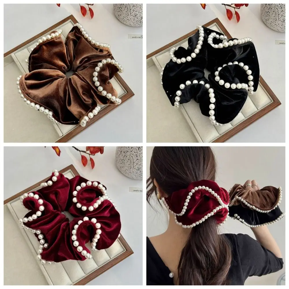 

Hair Tie Velvet Scrunchies Elastic Hair Band Ponytail Holder Pearl Hair Rope Hair Ring Korean Style Large Intestine Hairband