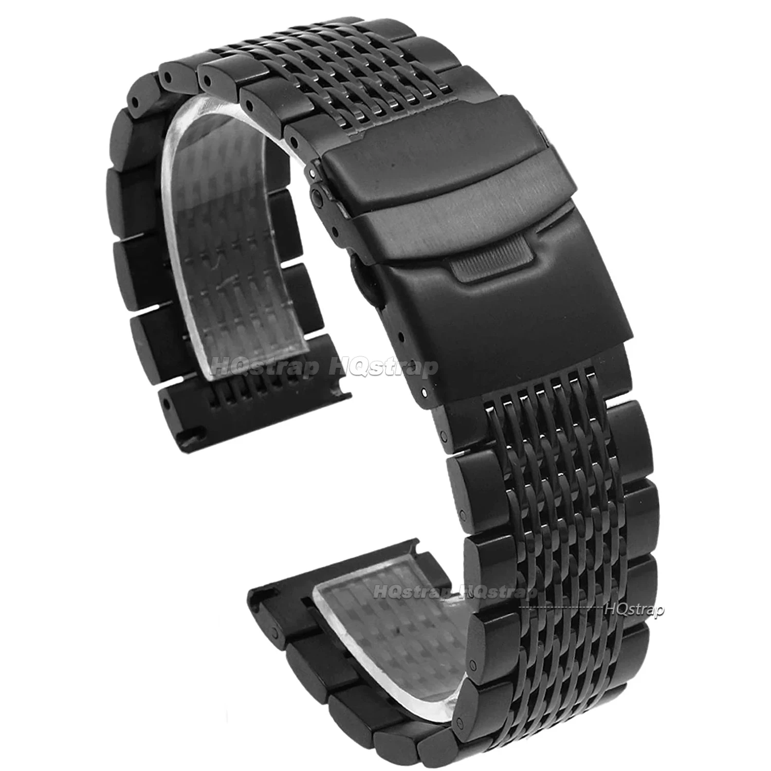 Elegant Stainless Steel Mesh Watch Band - Solid Silver & Black Metal Bracelet Strap
