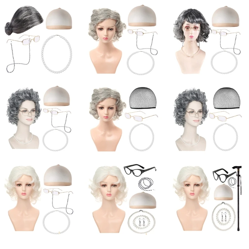 

Old Lady Wigs Costume 100 Day of School Costume Kids Grandmas Grannys Costume