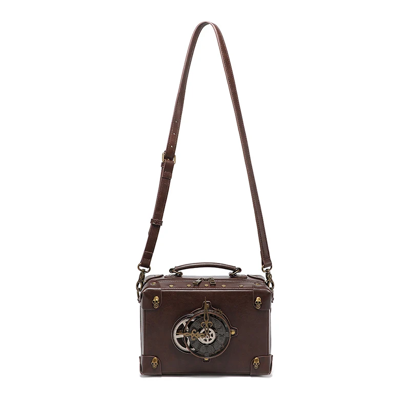 

Man Crossbody Bag Woman Satchel Steampunk Briefcase Leather Shoulder Casual Tote Handbag Clock Vintage Square Side Phone Bag