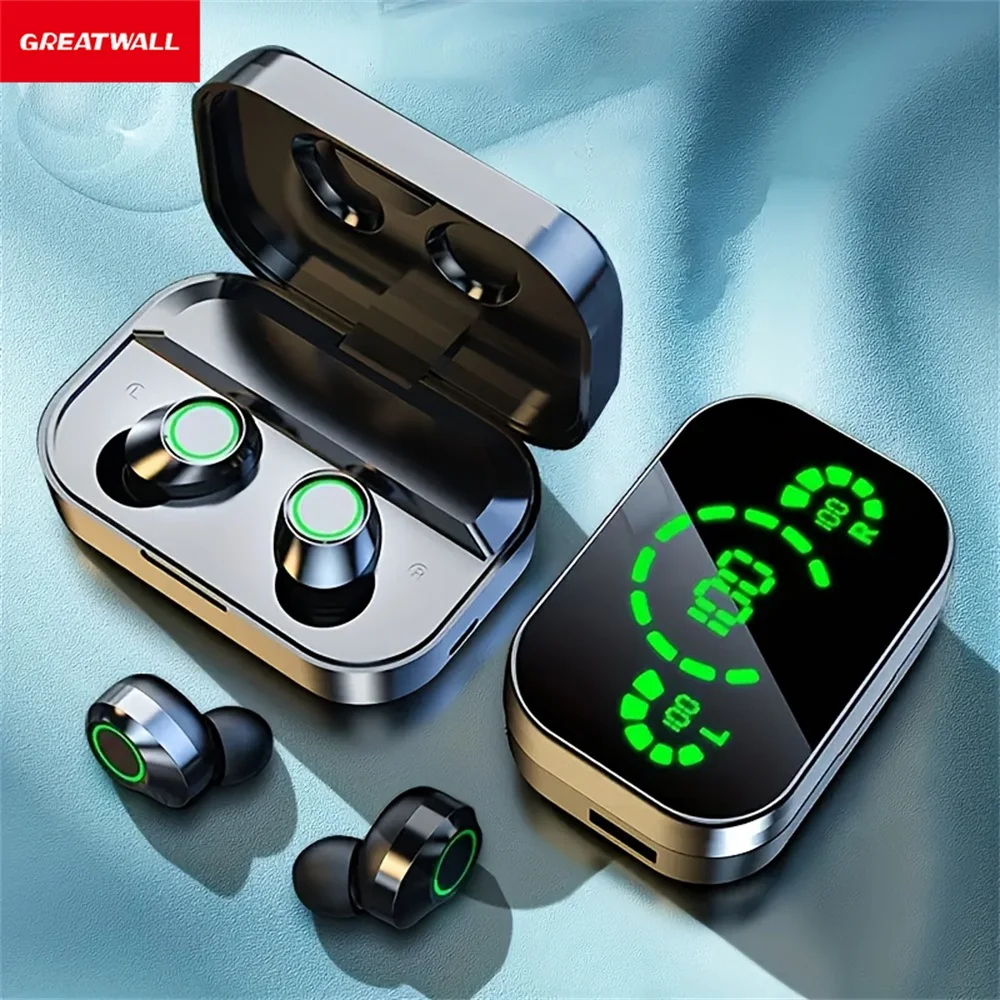 Three-screen Intelligent Digital Display Power Wireless Bluetooth Earphones Mirror Earphones