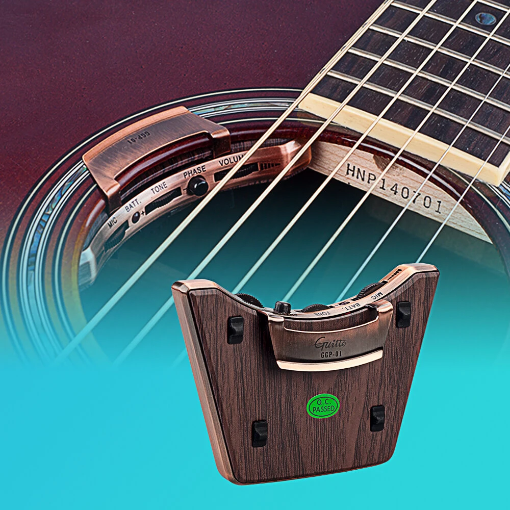 Guitto Series GGP-01 Guitar Pickup Dual Microphones Pickup Mode EQ Adjustment for 36-42 Inches Acoustic Guitars