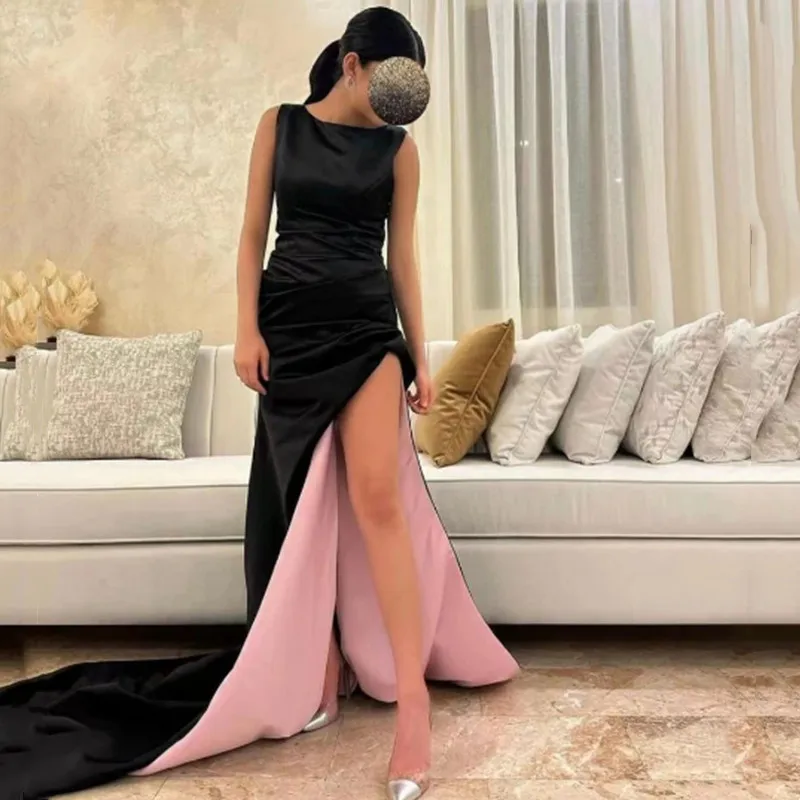 

Женское вечернее платье Aleeshuo, атласное платье без бретелек с круглым вырезом, вечернее платье до пола для выпускного вечера