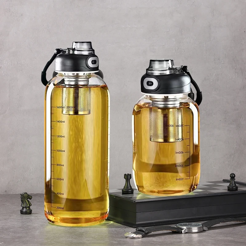 800/2500ml Large Glass Water Bottle with Lock Lid and Direct Drink Spout Reusable Sports Water Bottle for Gym Home Outdoor