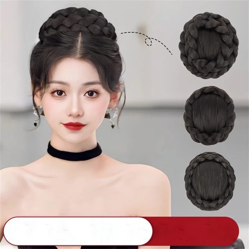 wtb synthetic messy wavy chignon donut hair bun scrunchies elastic hair rope rubber band curly hairpiece gold brown false hair Gentle Straight Donut Chignon Hairpieces Synthetic Elastic Chignon Fluffy Messy Scrunchies Hair Bun For Women