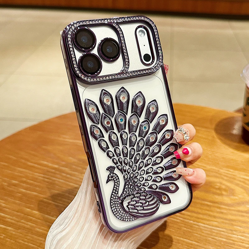 Luxury Solid Color Plating Peacock Shockproof Phone Case with Bumper Back Cover