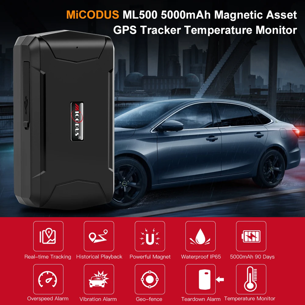 Magnetic 5000mAh GPS Tracker Car Tracker MiCODUS ML500 Temperature GPS Locator Vibrate Drop Alert Lifetime APP — view 2