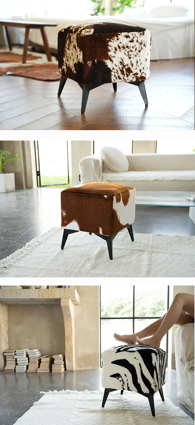 Imitation Cowhide Sofa Bench Living Room Shoe Changing Stool High Elastic Sponge Hallway Ottoman Iron Frame Home Furniture