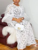 White African Dresses For Women Hollow Out Elegant  New Muslim Fashion Abayas Dashiki Robe Kaftan Long Maxi Dress One Piece 5