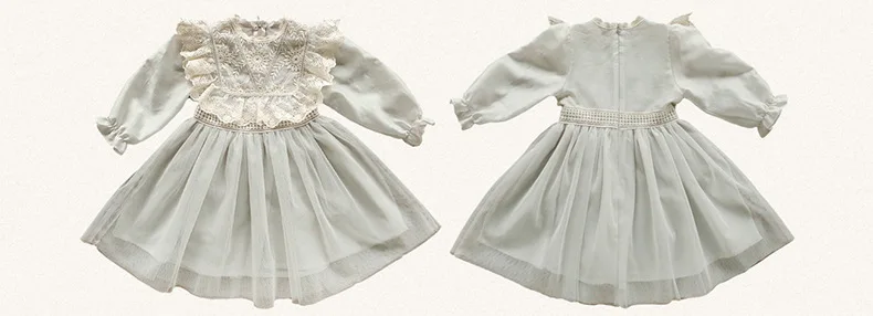 New Spring Baby Long Puff Sleeves Dress 2-11Y Child Girls Lace Turn-down Collar Princess Dresses Children Mesh Dress CL540 baby dresses