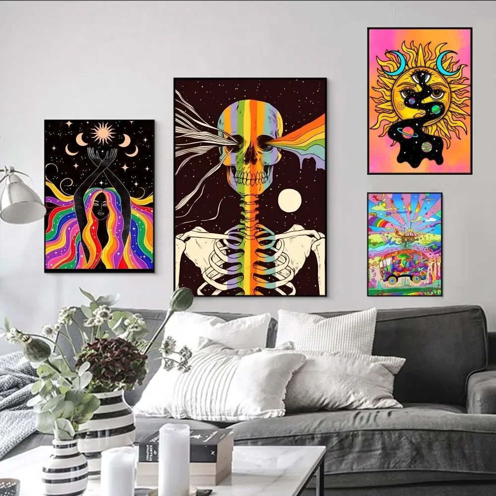

Psychedelic art Poster Self-adhesive Art Poster Retro Kraft Paper Sticker DIY Room Bar Cafe Vintage Decorative Painting