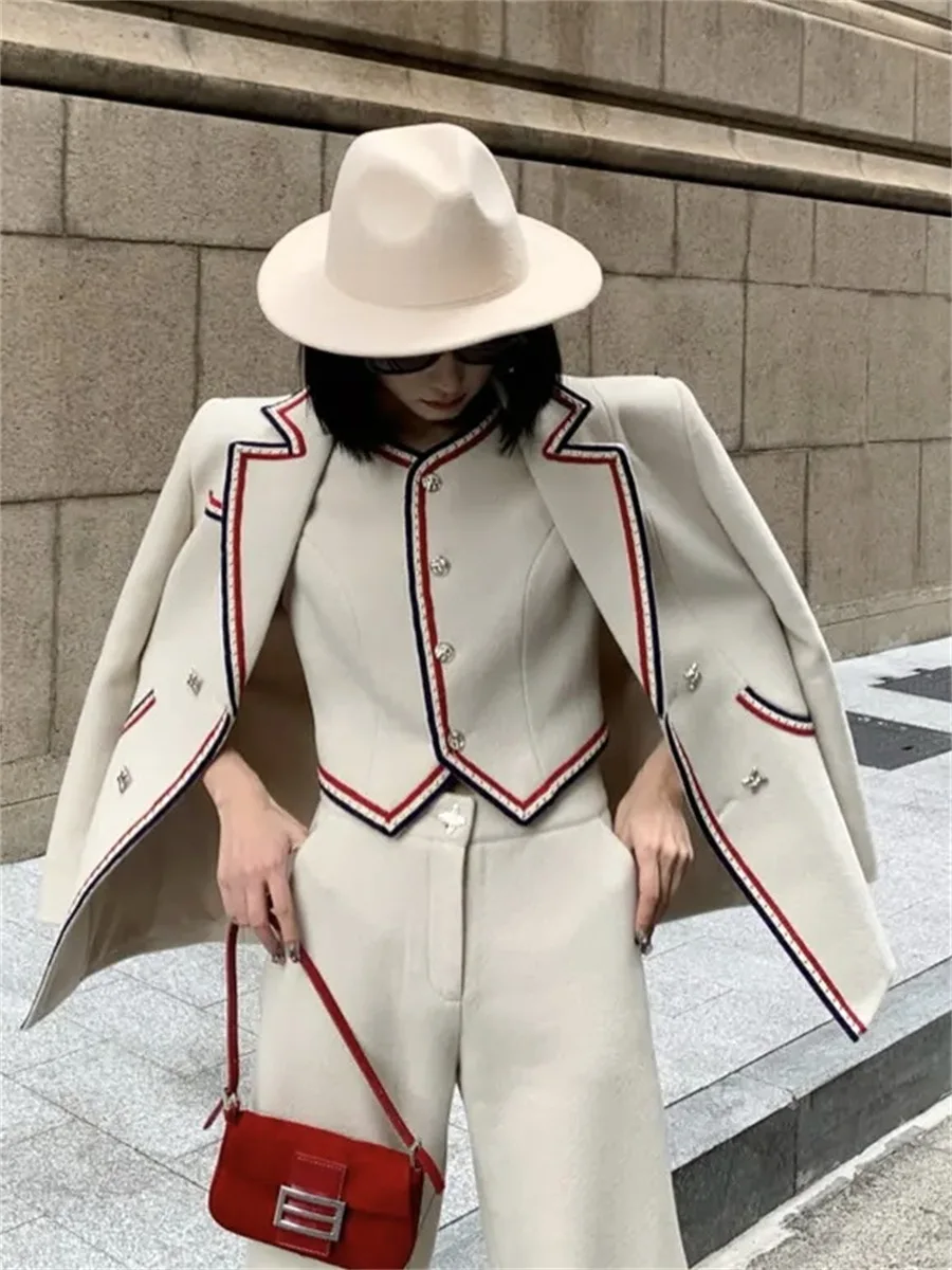 Tesco Women Suits 3 Piece Patchwork Pantsuits Women's Winter Suit Female Blazer Jacket & Trousers & Vest Suit For Women Set