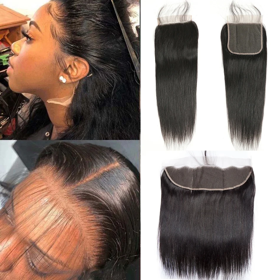 22 24 Inch Straight 13x4 Lace Frontal Brazilian Human Hair Pre plucked Transparent Swiss Lace Front Only 4x4 Natural Color