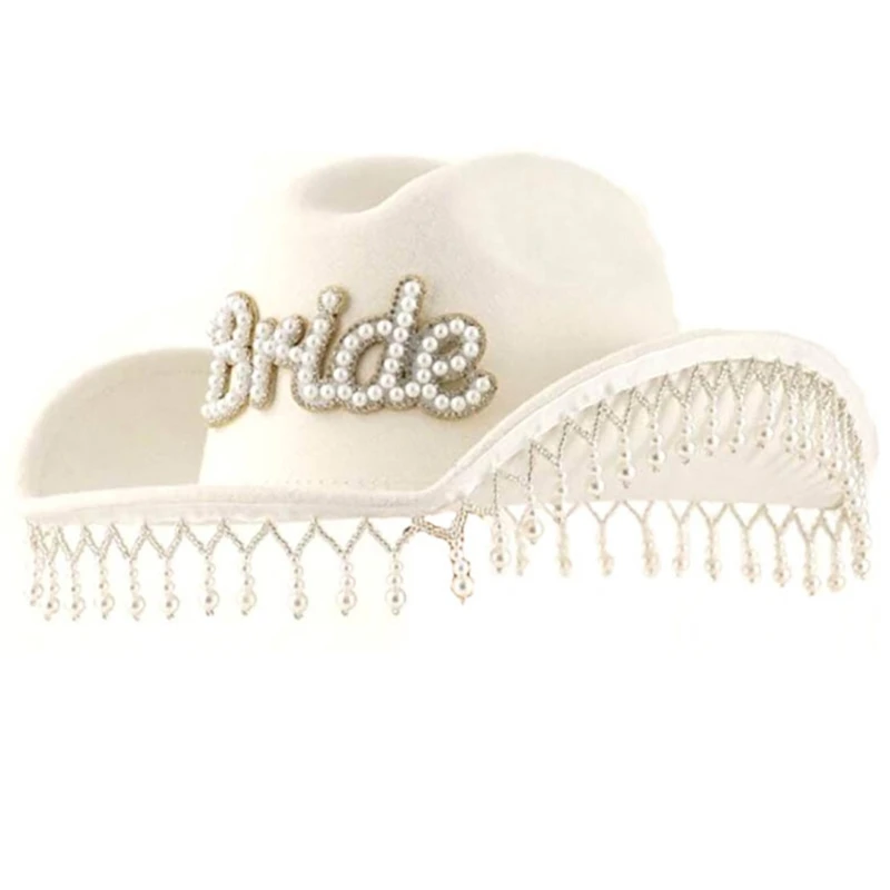 Wedding Cowgirl Hat Cowboy Hats Cowgirl Hats for Bridal Shower Wide Brims Role Play White Cowboy Hat Fashion Music Festival BrideToBe Fedoras