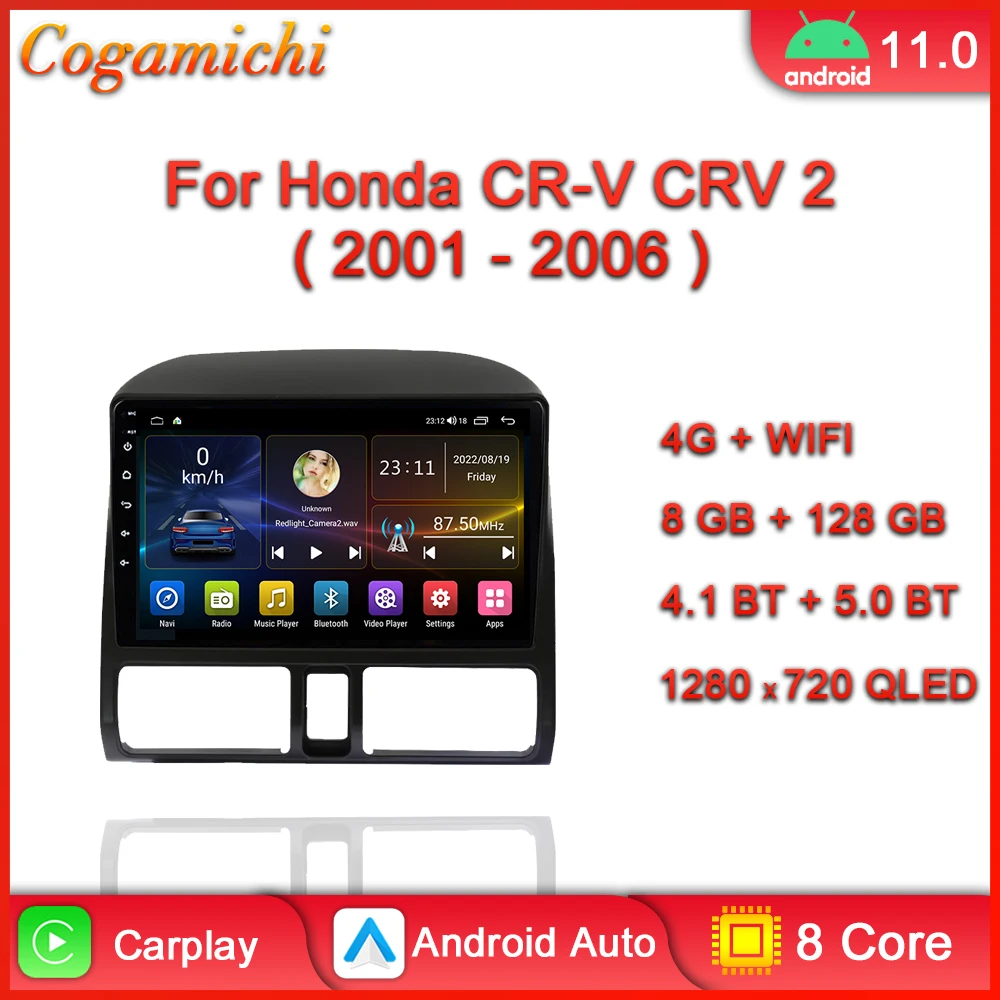 

Автомагнитола для Honda CR-V CRV 2 2001 2002 2003 2004 2005 2006 Android мультимедийный видеоплеер навигация GPS Carplay QLED сенсорный экран авто стерео