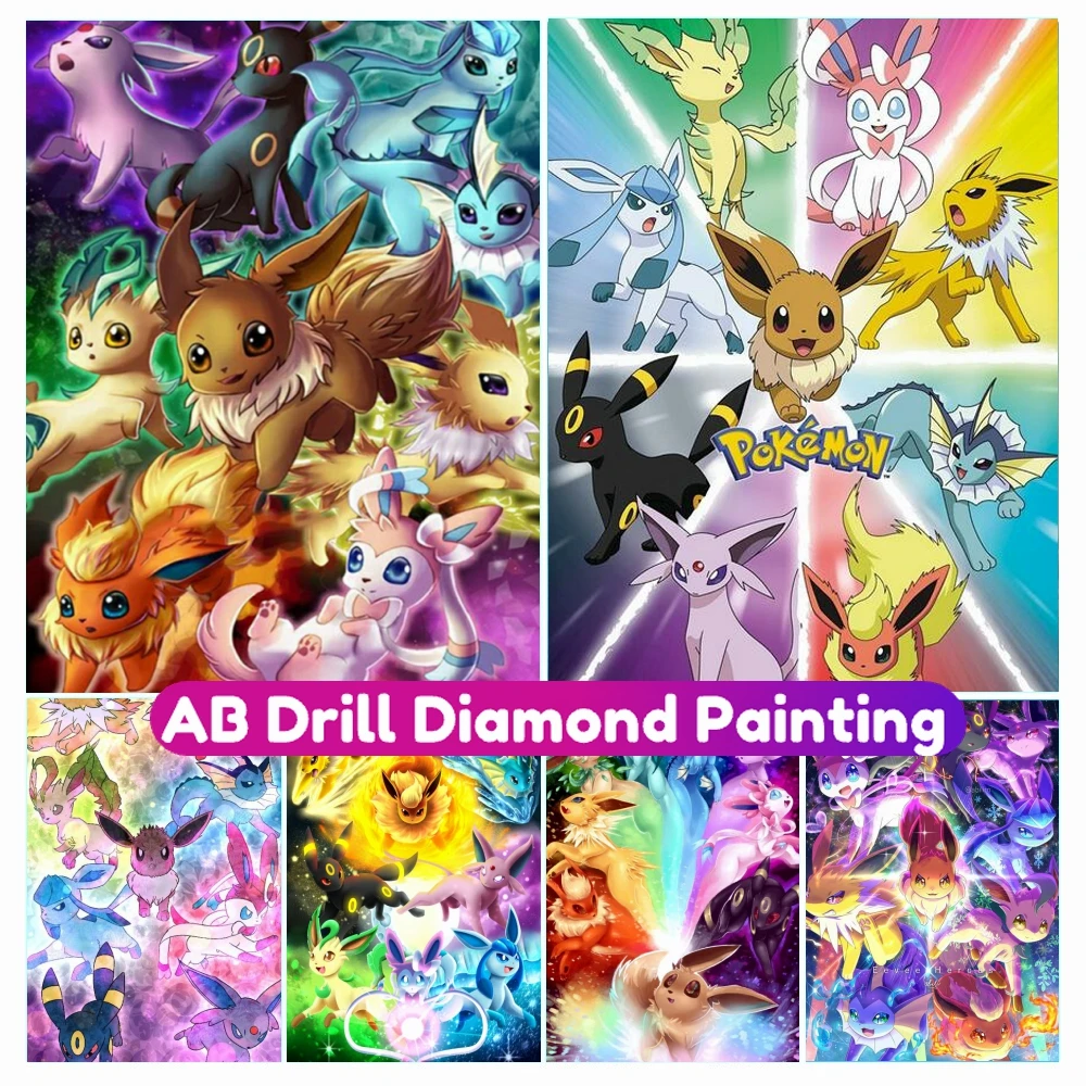 

Eevee Pokémon AB Diamond Painting New Classic Anime Cartoon 5D DIY Full Cross Stitch Kit Mosaic Embroidery Home Decor Kid Gif