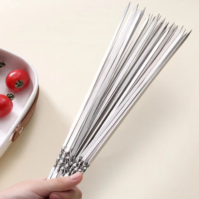 10Db Rozsdamentes Acél Grillnyugati Nyárs Újrafelhasználható Bbq Kebab Vasbot Kültéri Kemping Piknik Szerszámok Főzési Szerszámokhoz