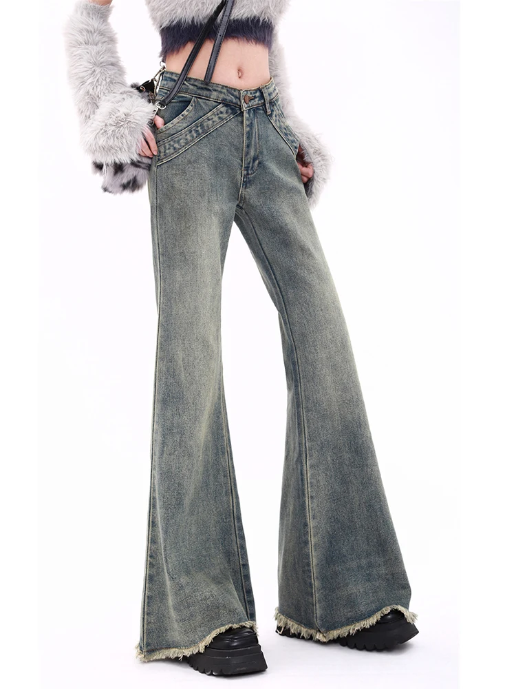 Designer Hot Girls Boot Cut Flare Jeans Tassel Low Waist Sexy Fashion Y2K Denim Pants Loose Casual High Street Trousers Jeans