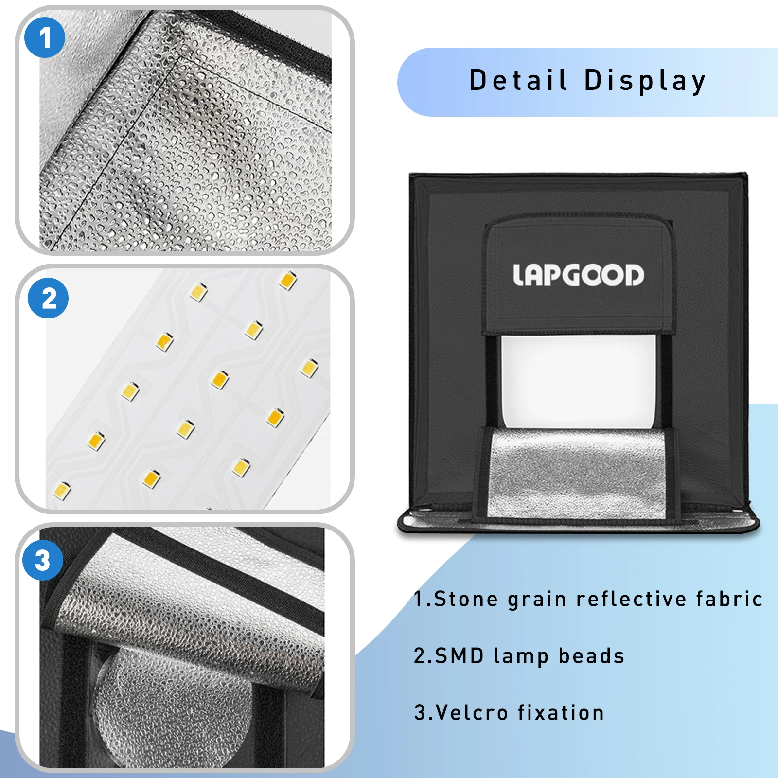 LAPGOOD Folding Photo Studio Light Box Portable Shooting Tent Kit LED Light for Cemmercial Photography Jewelry Product Shooting