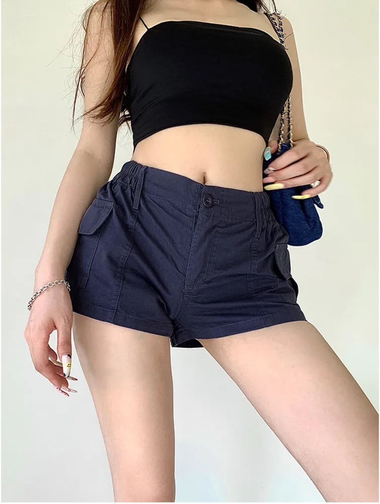 

Женские свободные прямые шорты в американском стиле, повседневные спортивные однотонные шорты в стиле ретро с карманами, V635, лето 2023