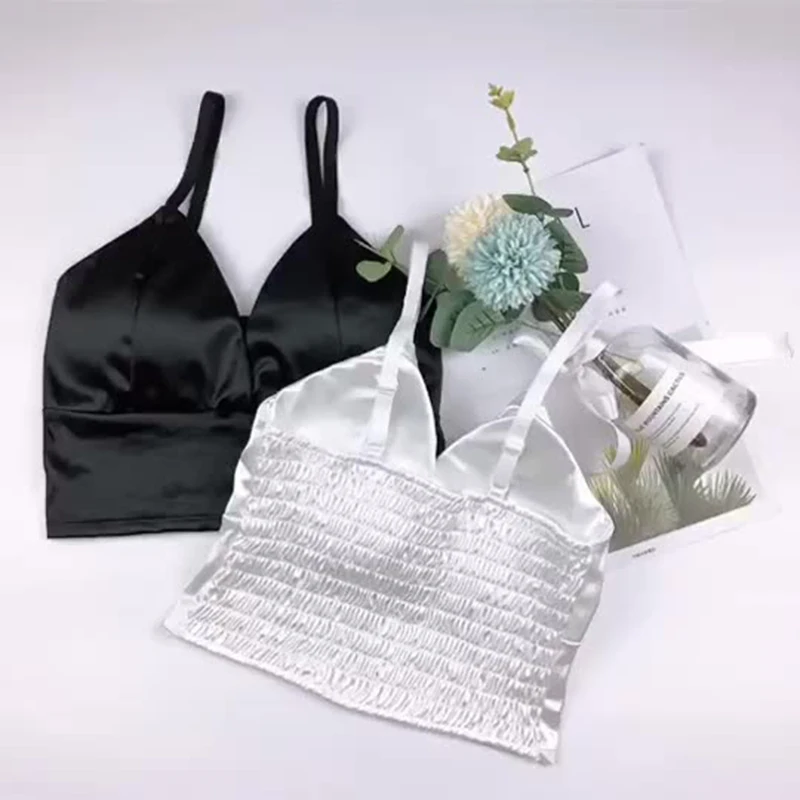 Women Ice Silk Top Bra Yoga Seamless Vest Bras Sexy Female Push Up Underwear Lingerie Sleep Top Padded Bralette