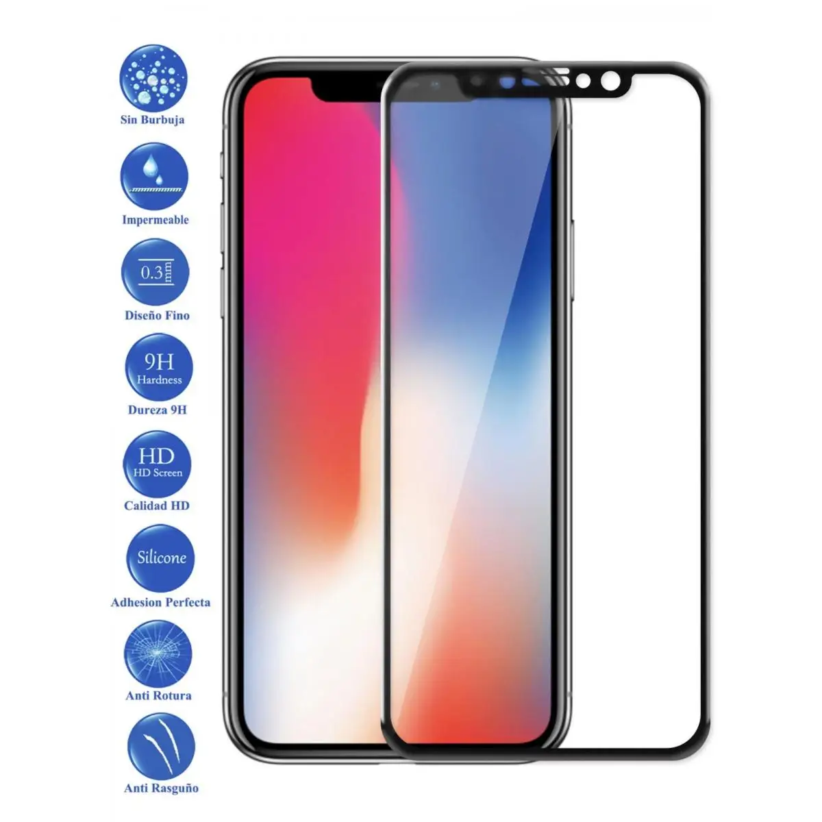 Proteggi Schermo Per Iphone X 10 4G 5.8 Nero Vetro Temperato Completo