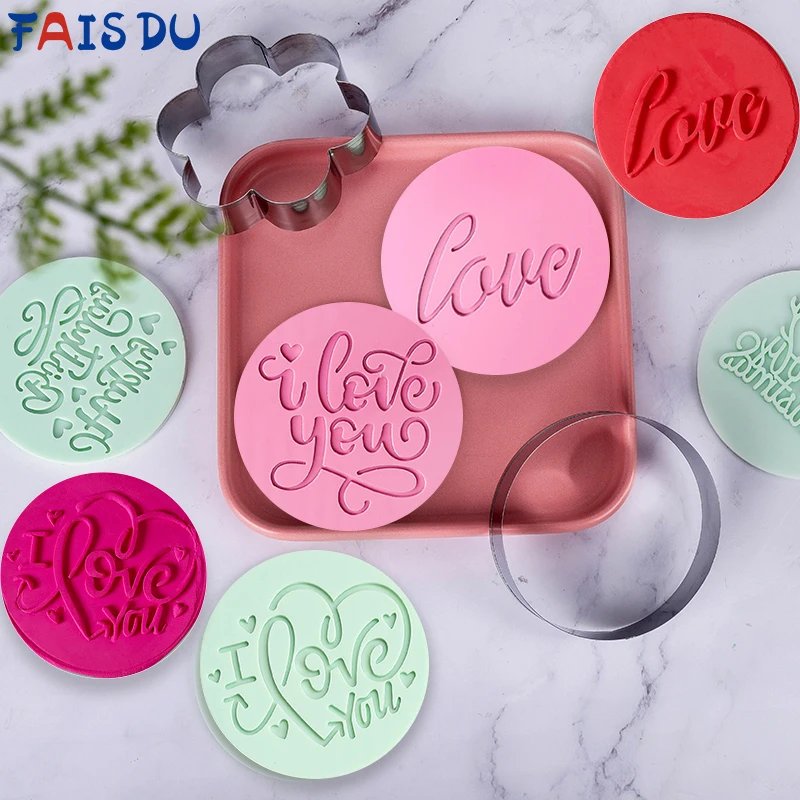 1,3-8pc Fondant Acrylic Cookie Embosser Mold Happy Birthday Valentine's Day Pattern Biscuit Stamp Cake Decorating Tool cookie cutter baking mold cookie mould cookie printing mold fondant cutter baking decorating tools