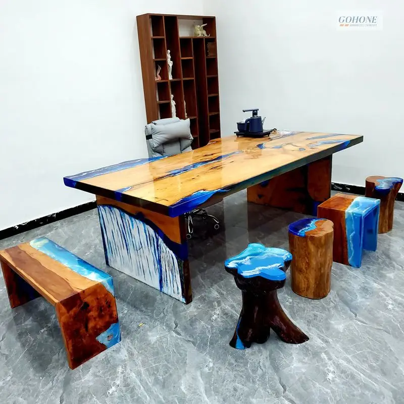 Hotel Project Furniture Living Room Blue Ocean Resin Coffee Table Table Transparent round Decoration