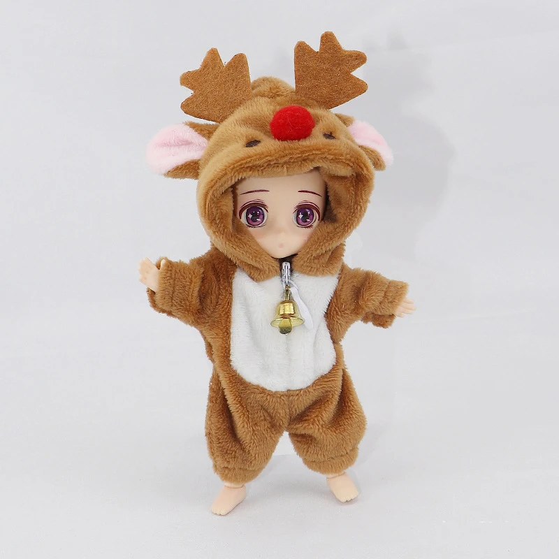 

1/12 BJD Ob11 Obitsu 11 Doll Clothes Dinosaur Animal Elk Clothes+Bell Dress Up Molly Doll Christmas Gift Doll Accessories Toy