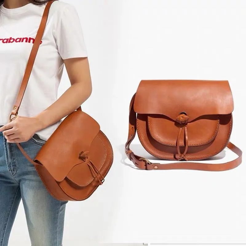 

Vintage Women Bag Genuine Leather Bags Crossbody Retro Saddle Bag Handmade Brown Leather Shoulder Bag Cross Body