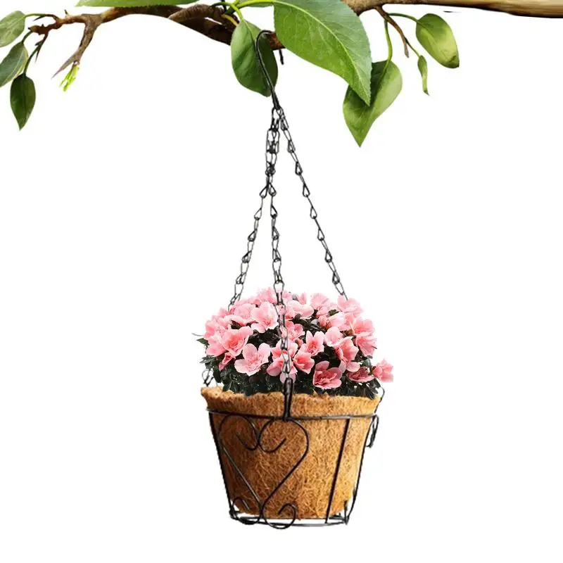 

Hang Flower Pots Outdoor Metal Hang Plant Basket Flower Pot With Coconut Liner Elegant Hang Planter Basket For Home And Garden