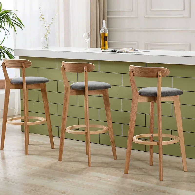Solid Wood High Bar Stools bar chairs Living Room Hotel Household Balcony Back Bar Chairs Front Desk Restaurant High Furniture HY50CT