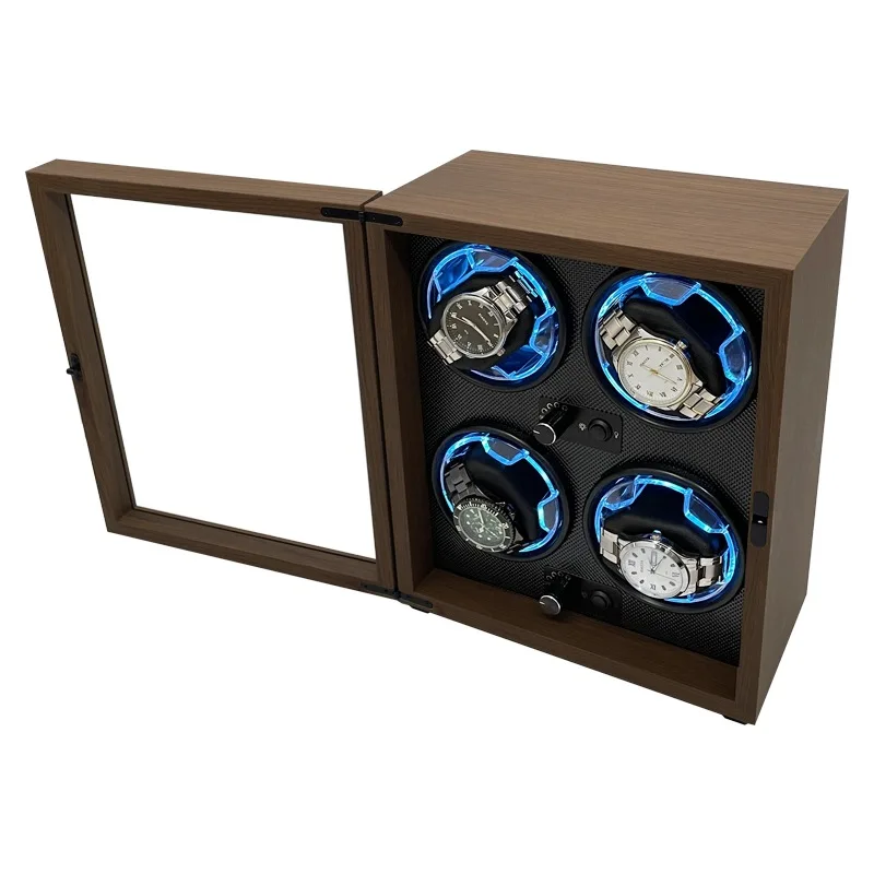 FRUCASE Wooden Watch Winder watch winder watch display case For Automatic Watches 4 Rolex Box Jewelry Display Collector Storage Wood grain with light