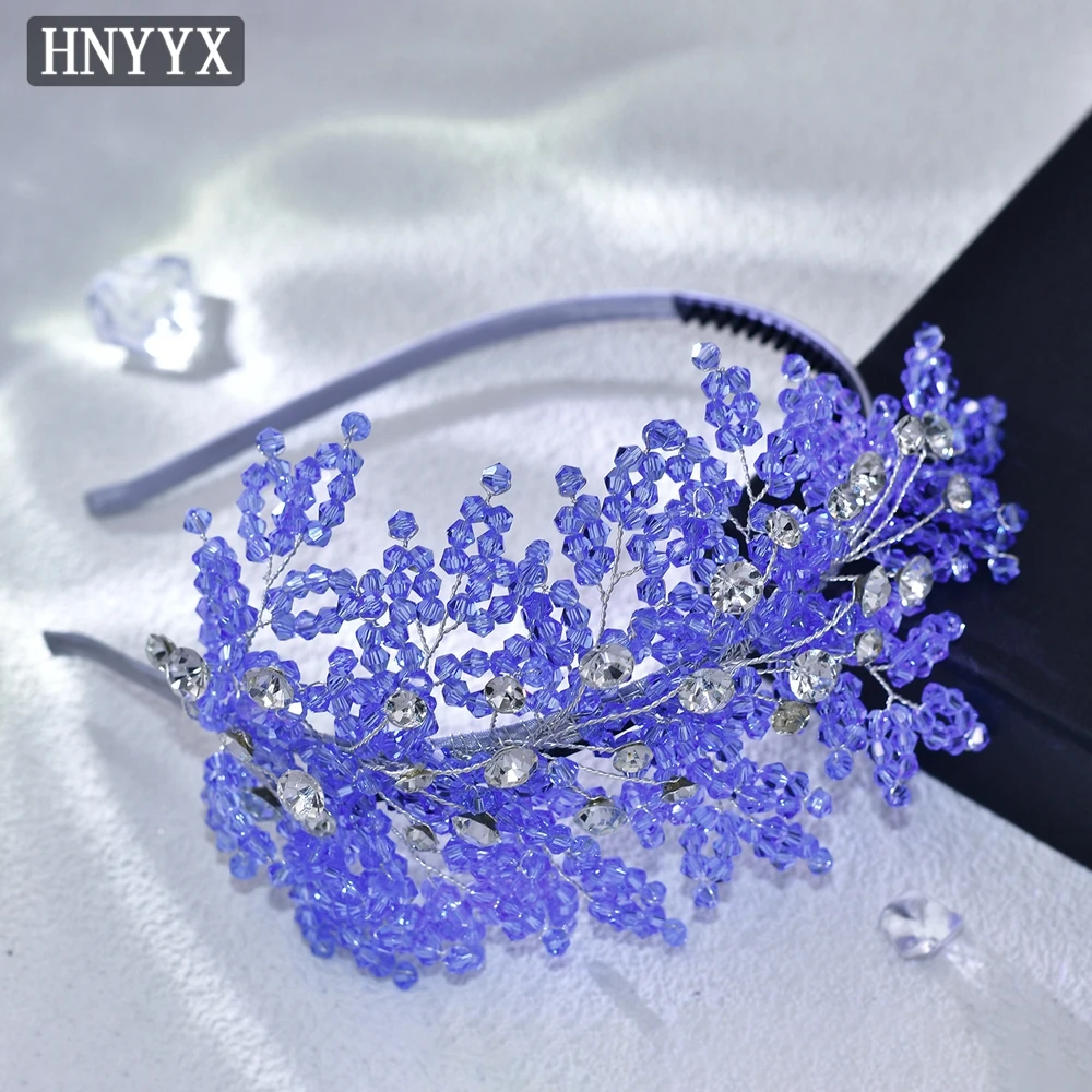 HNYYX Korean Luxury Crystal Headband Geometric Beaded Non Slip Headwear Princess Party Head Hoop Bridal Hair Accessories A193