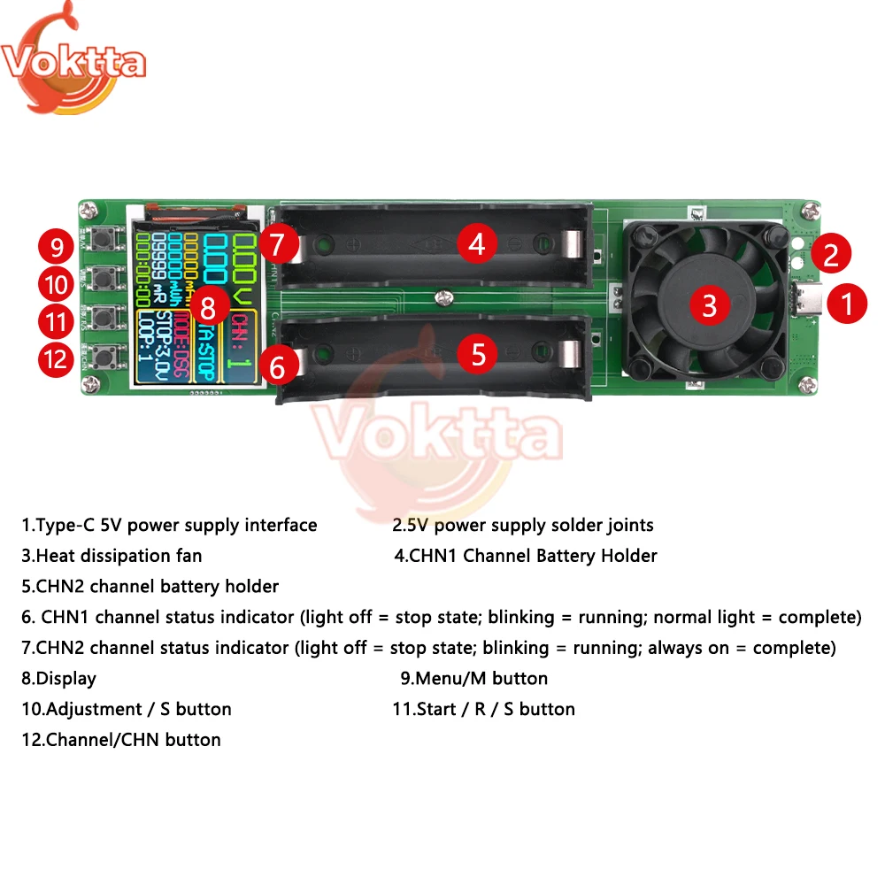 18650 Lithium Battery Capacity Tester MAh MWh Internal Resistance Tester Auto Charging and Discharging Module Power Detector 5